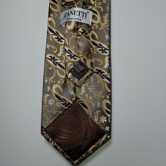 ZANETTI CRAVATTE MENS GOLD/SILVER/BLACK PAISLEY STYLE TIE MADE IN ITALY - Picture 3 of 3